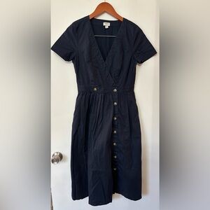 J Crew factory Women Navy Wrap Cotton Button Down Short Sleeve Midi Dress Size 2